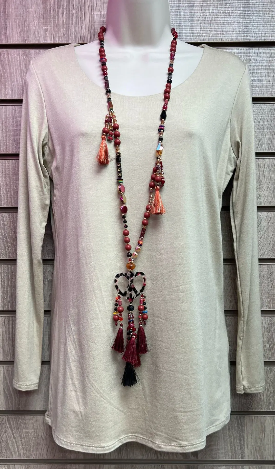 Heart Beaded Tassel Necklace