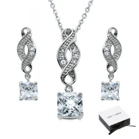 Iris "Noble" 18k White Gold CZ Infinity Necklace and Earrings Jewelry Set