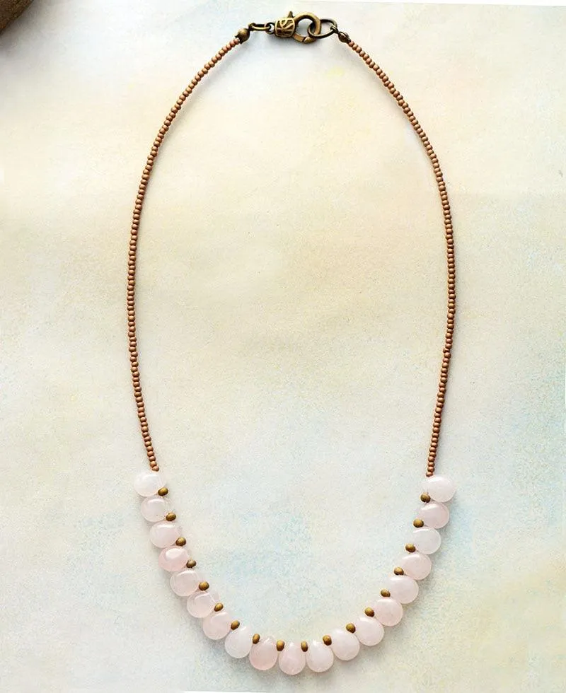 'Kaya' Rose Quartz and Seed Beads Necklace