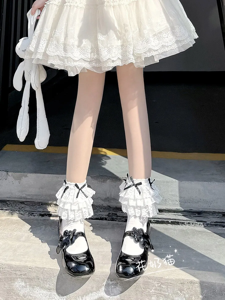 Lolita summer cute white pure cotton multi-layer lace socks