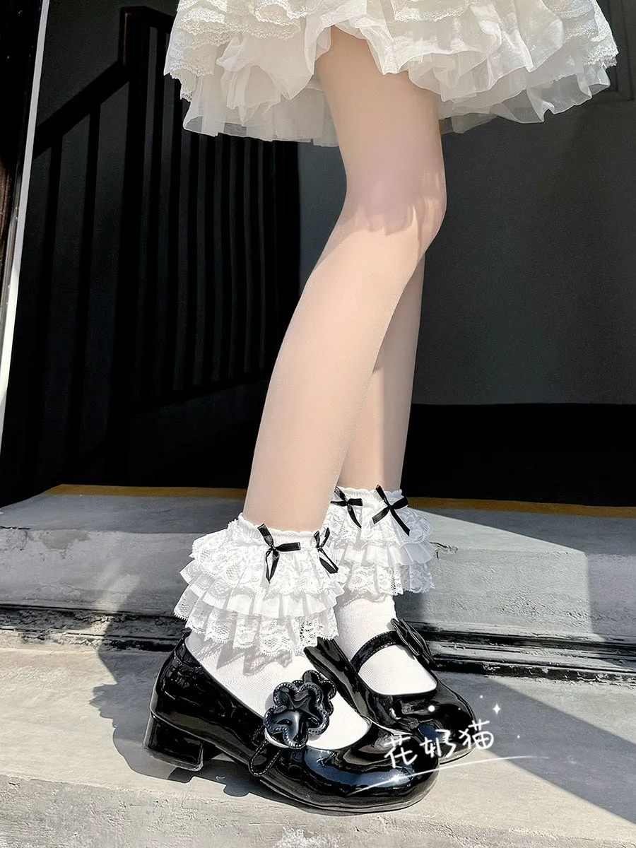 Lolita summer cute white pure cotton multi-layer lace socks