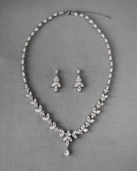 Marquise Leaf Bridal Necklace and Earrings Adjustable Set