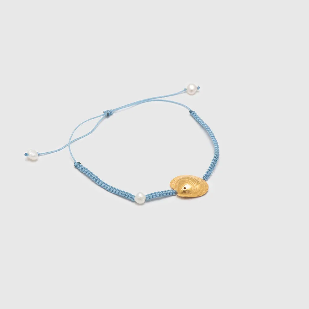 Master clam - macrame bracelet - silver 925 - gold plated - light blue