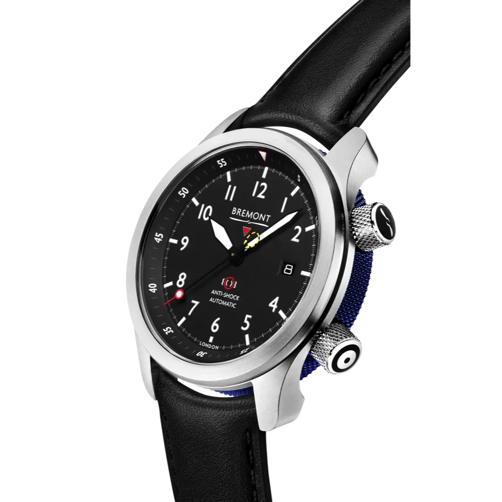 MBII Custom Stainless Steel, Black Dial with Blue Barrel & Closed Case Back