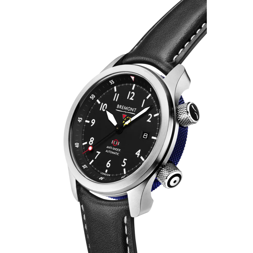 MBII Custom Stainless Steel, Black Dial with Blue Barrel & Closed Case Back