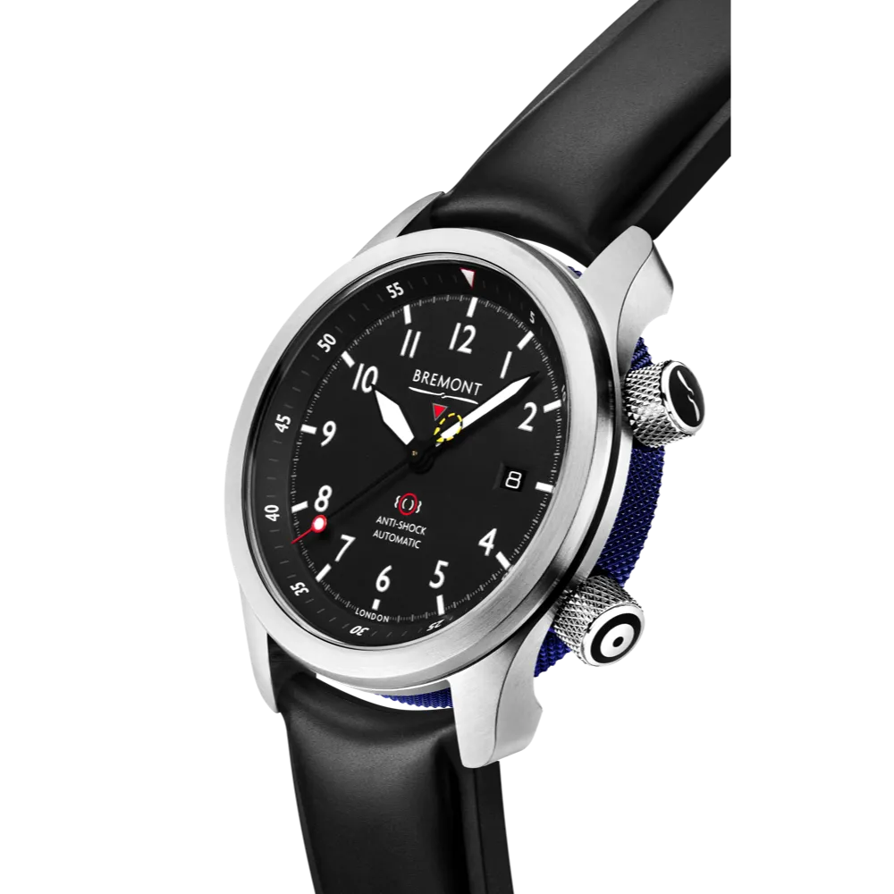 MBII Custom Stainless Steel, Black Dial with Blue Barrel & Closed Case Back