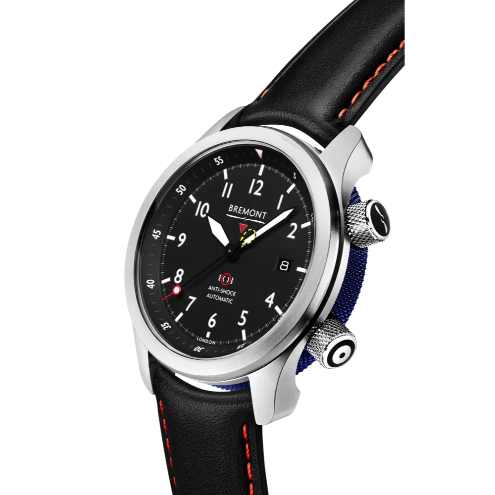 MBII Custom Stainless Steel, Black Dial with Blue Barrel & Closed Case Back