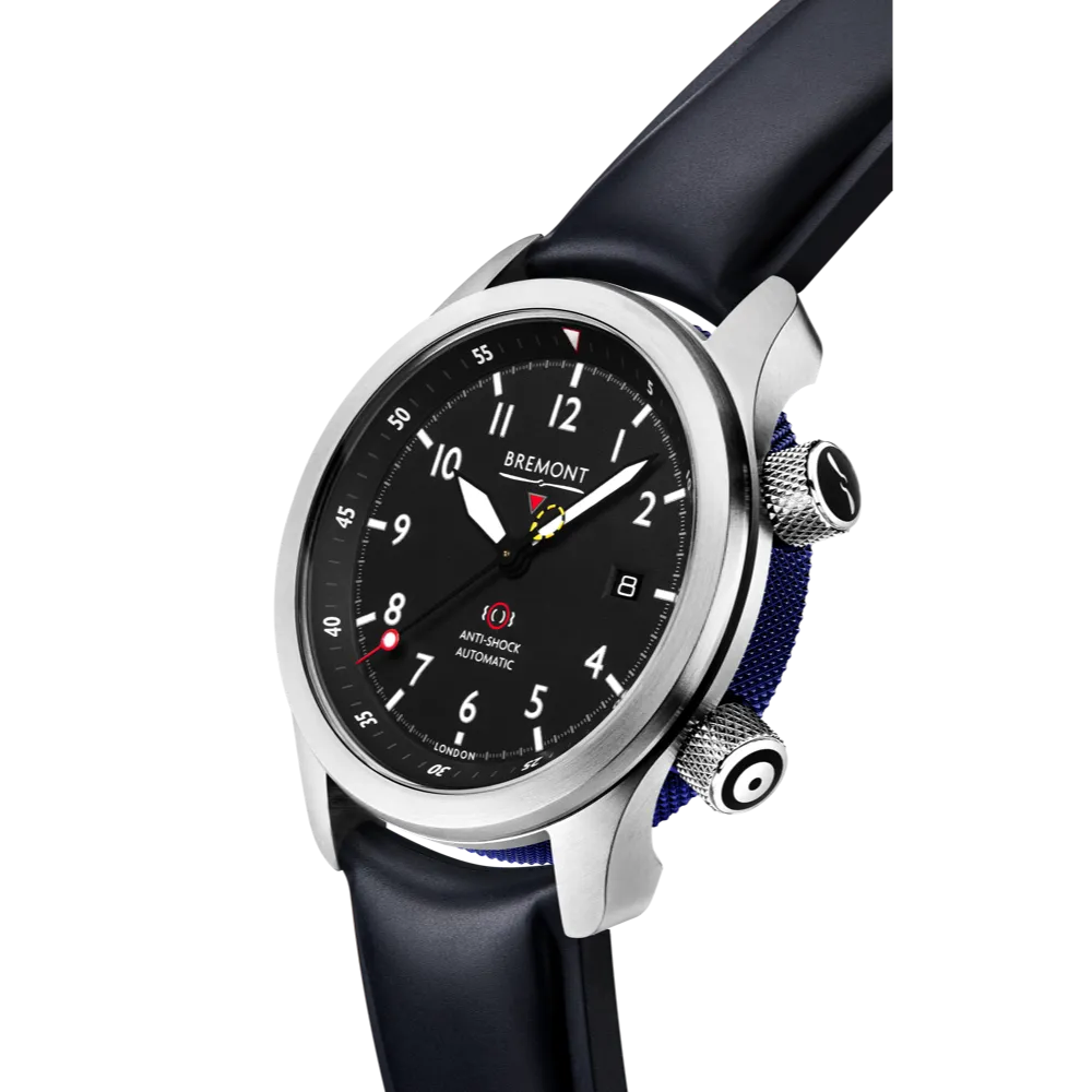 MBII Custom Stainless Steel, Black Dial with Blue Barrel & Closed Case Back