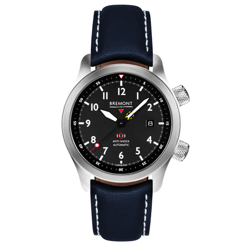 MBII Custom Stainless Steel, Black Dial with Blue Barrel & Closed Case Back