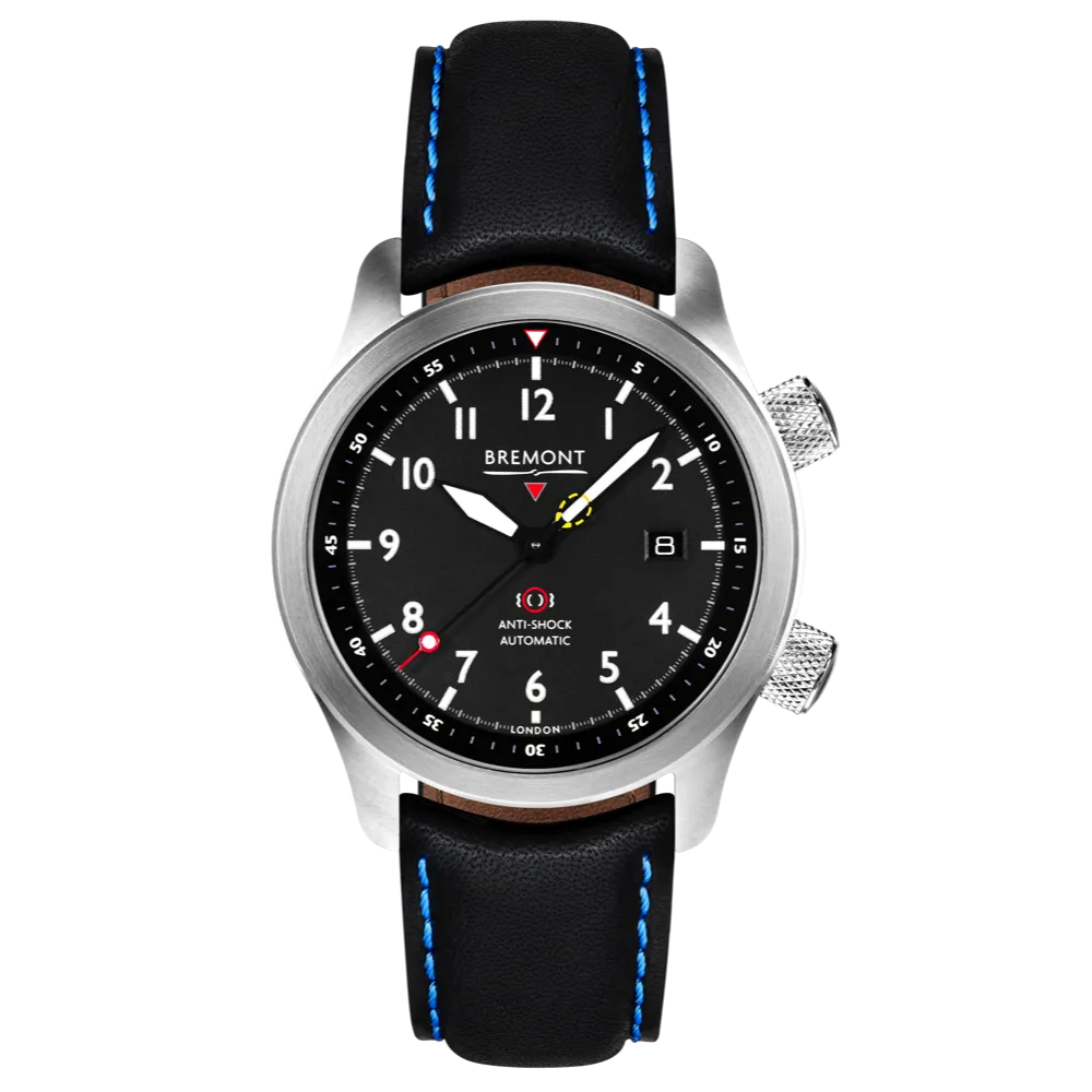 MBII Custom Stainless Steel, Black Dial with Blue Barrel & Closed Case Back