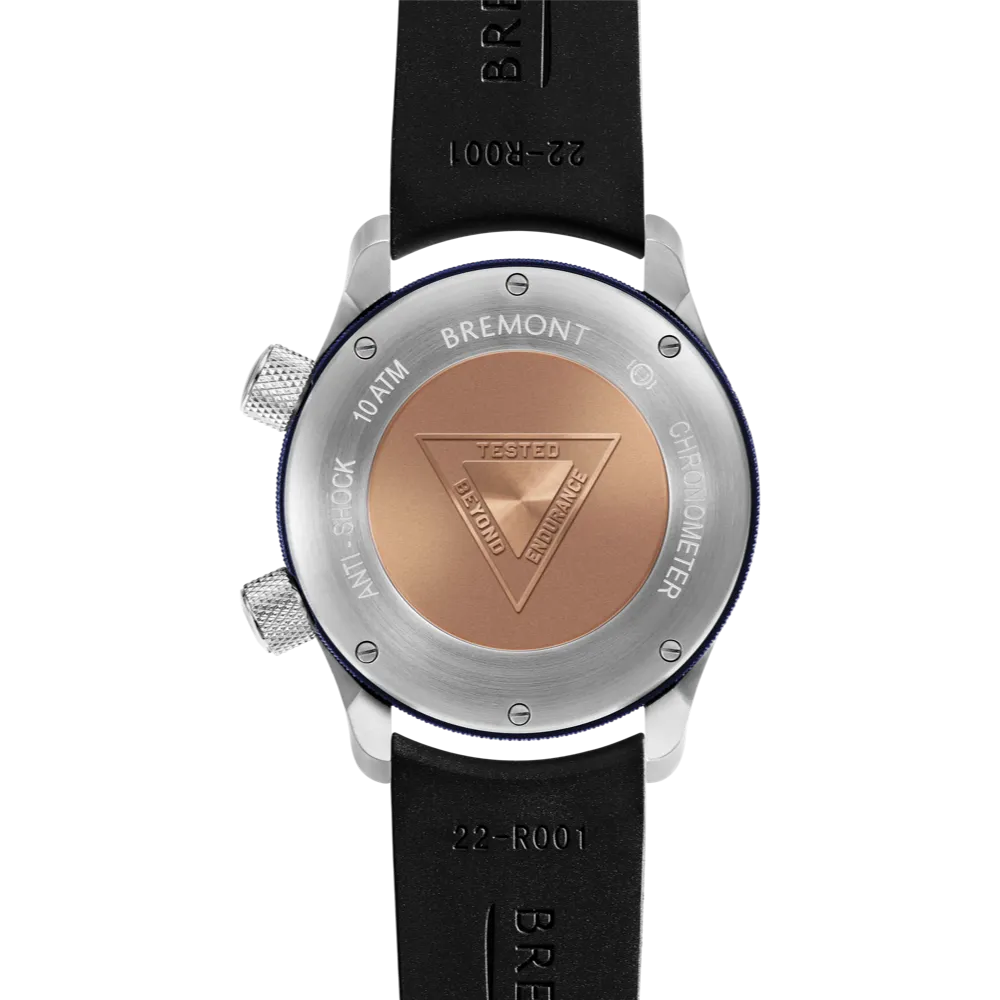 MBII Custom Stainless Steel, Black Dial with Blue Barrel & Closed Case Back