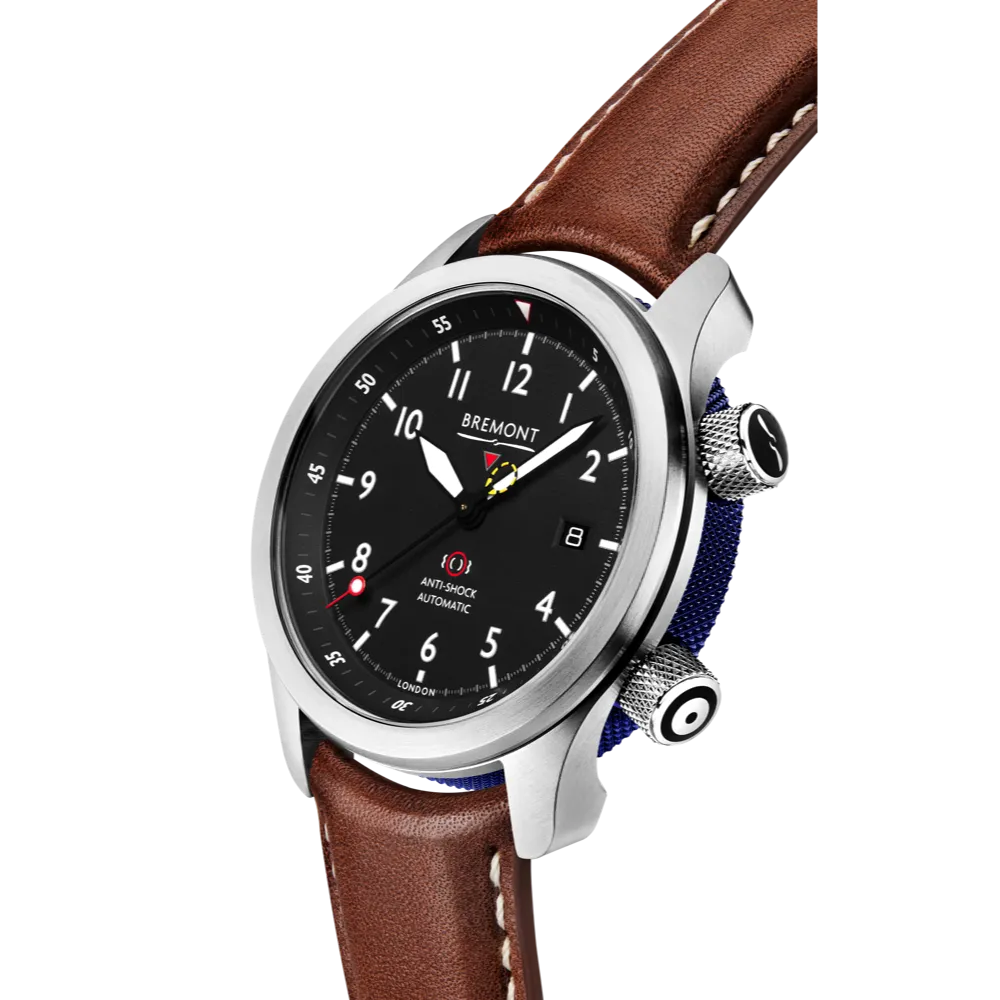 MBII Custom Stainless Steel, Black Dial with Blue Barrel & Closed Case Back