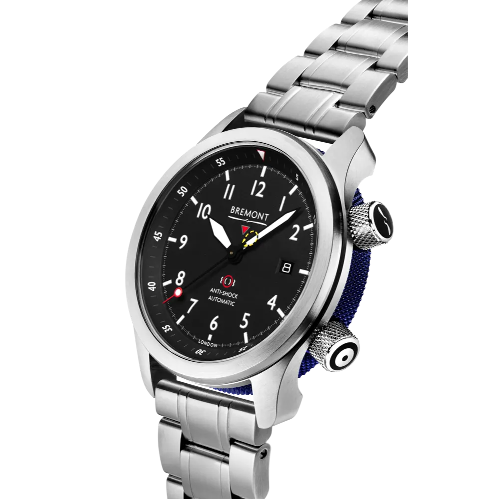 MBII Custom Stainless Steel, Black Dial with Blue Barrel & Closed Case Back