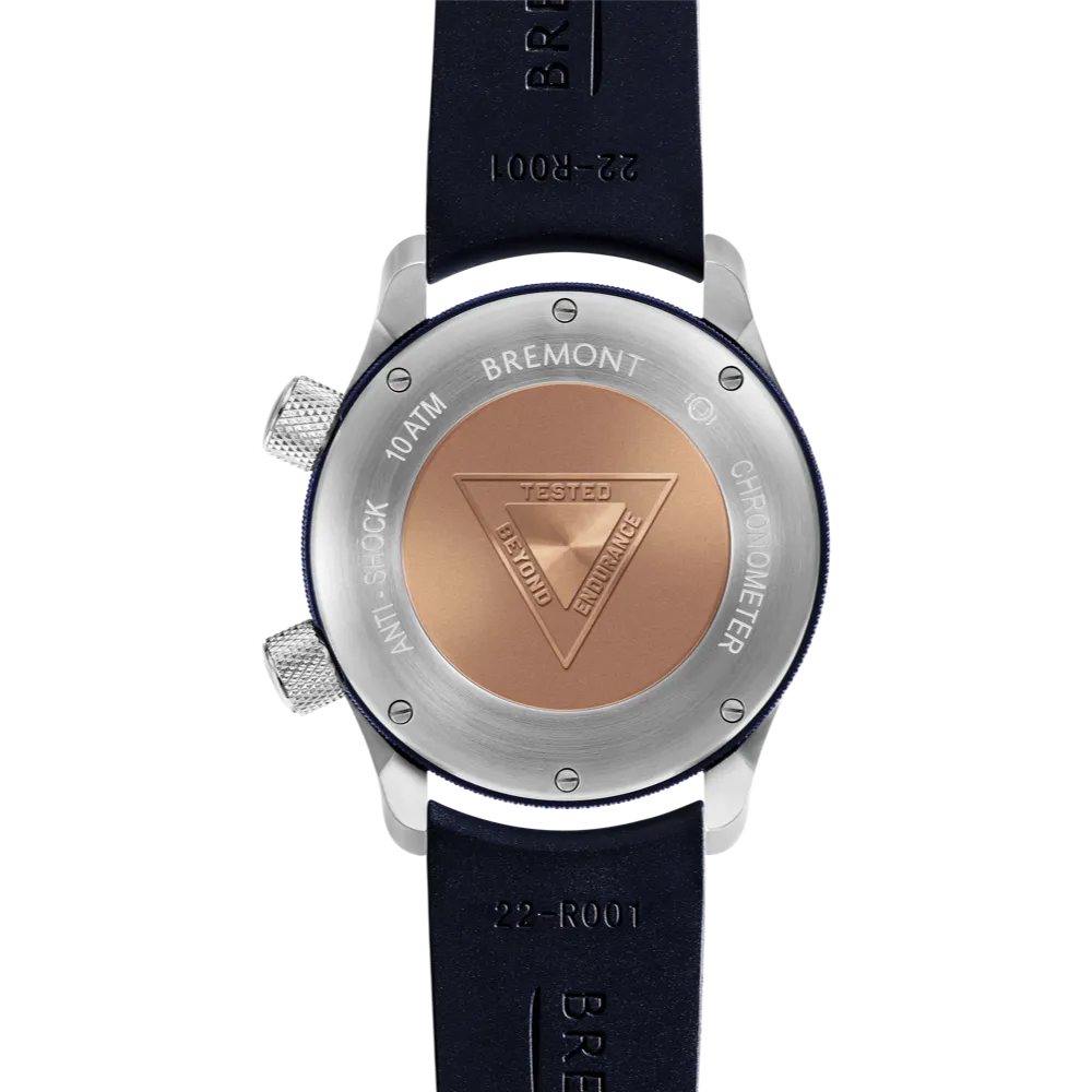 MBII Custom Stainless Steel, Black Dial with Blue Barrel & Closed Case Back