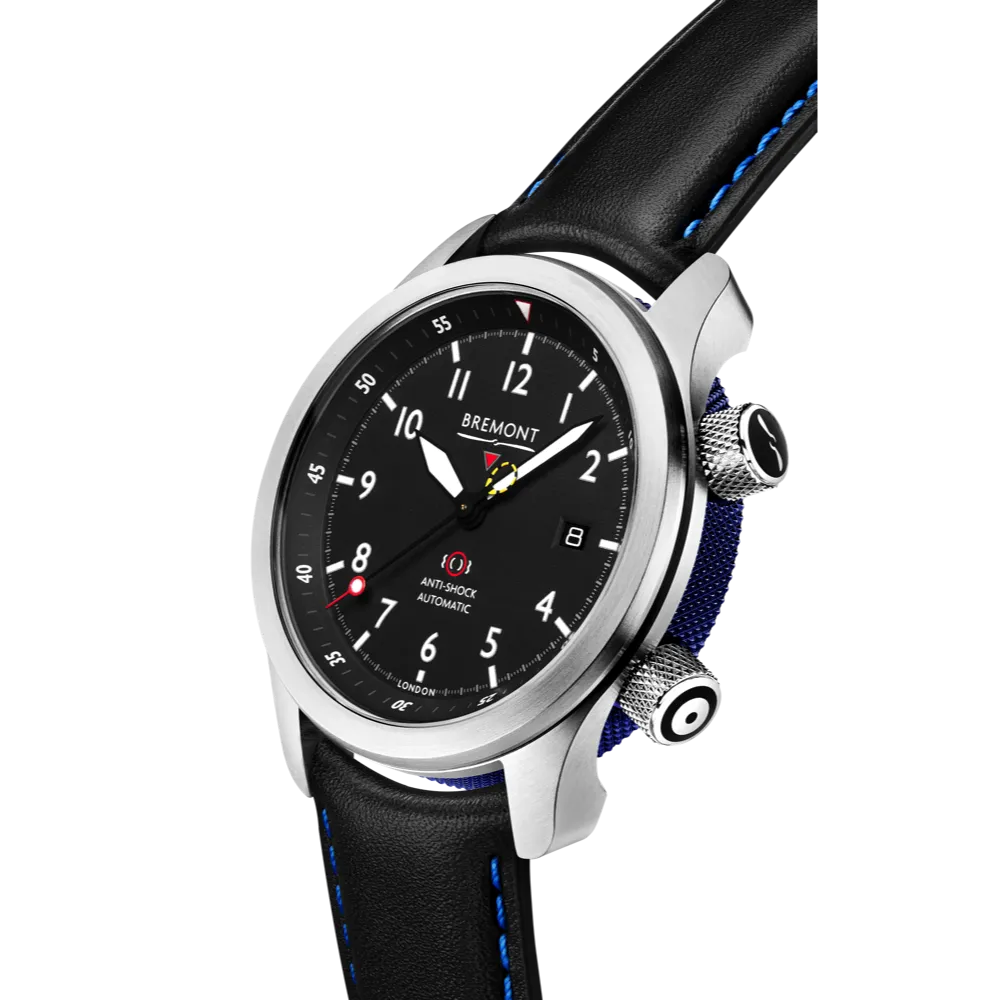 MBII Custom Stainless Steel, Black Dial with Blue Barrel & Closed Case Back