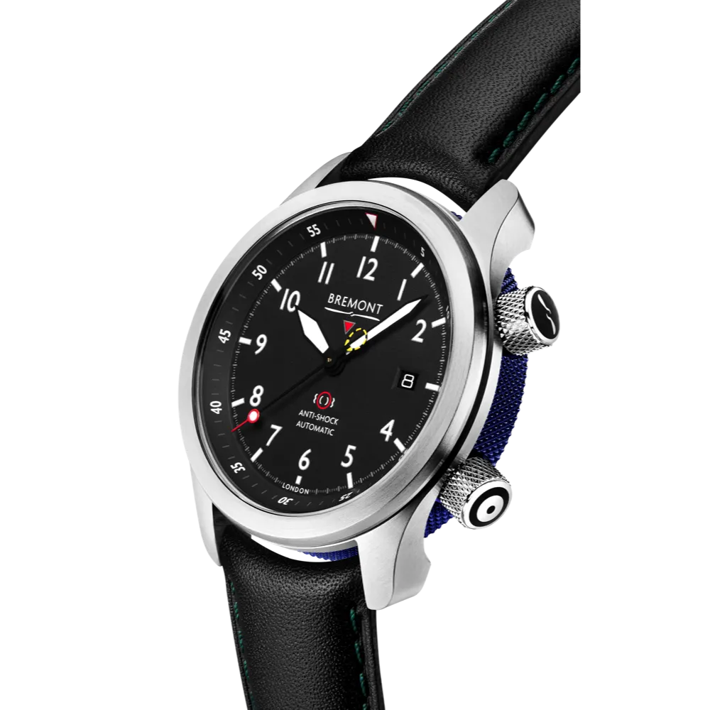 MBII Custom Stainless Steel, Black Dial with Blue Barrel & Closed Case Back