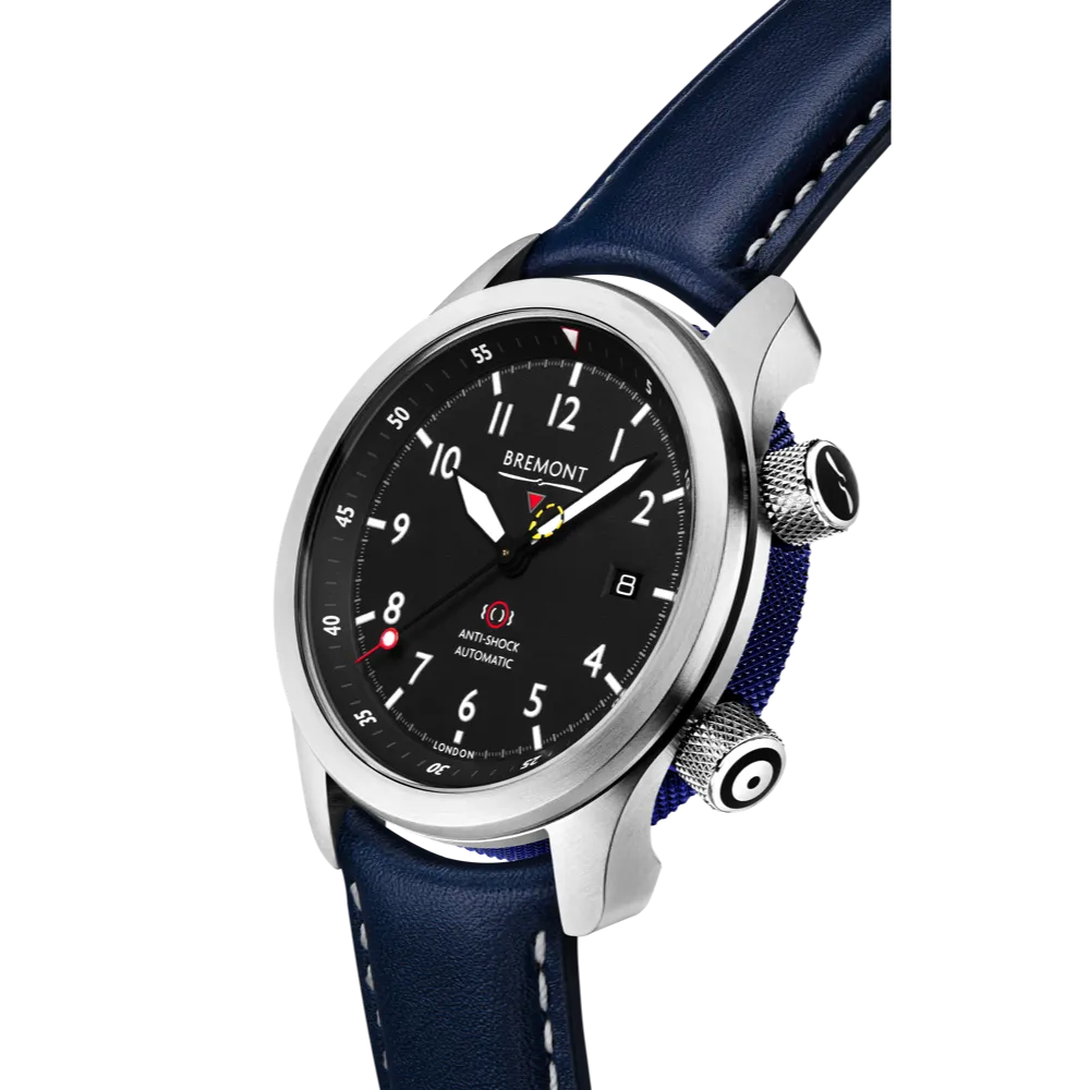MBII Custom Stainless Steel, Black Dial with Blue Barrel & Closed Case Back
