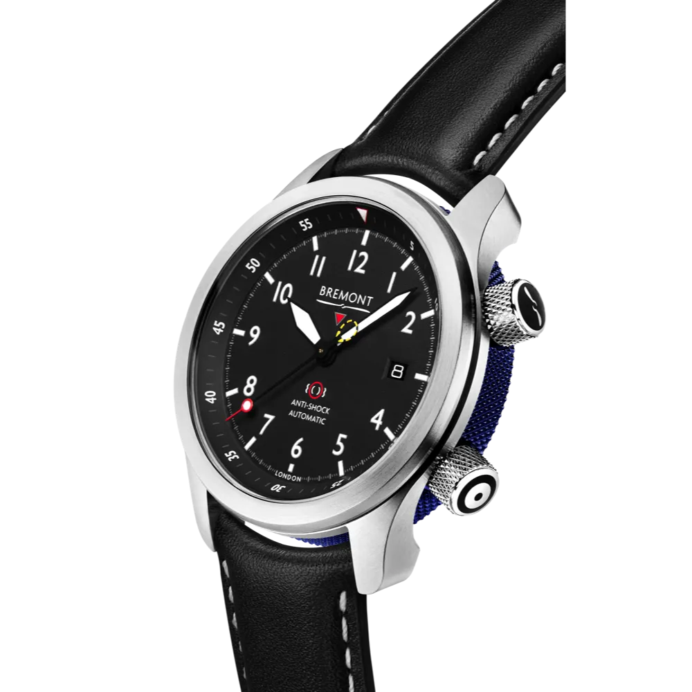 MBII Custom Stainless Steel, Black Dial with Blue Barrel & Closed Case Back