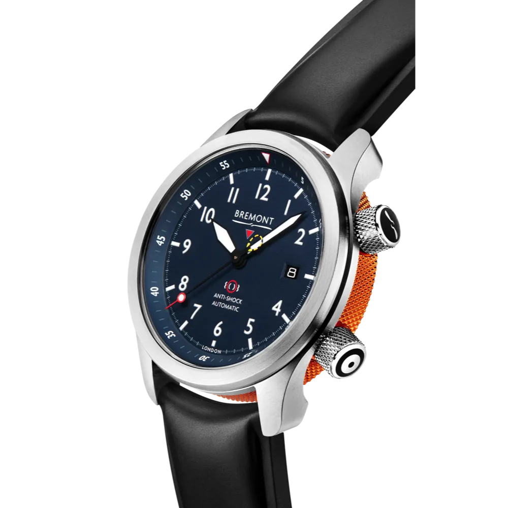 MBII Custom Stainless Steel, Blue Dial with Orange Barrel & Open Case Back