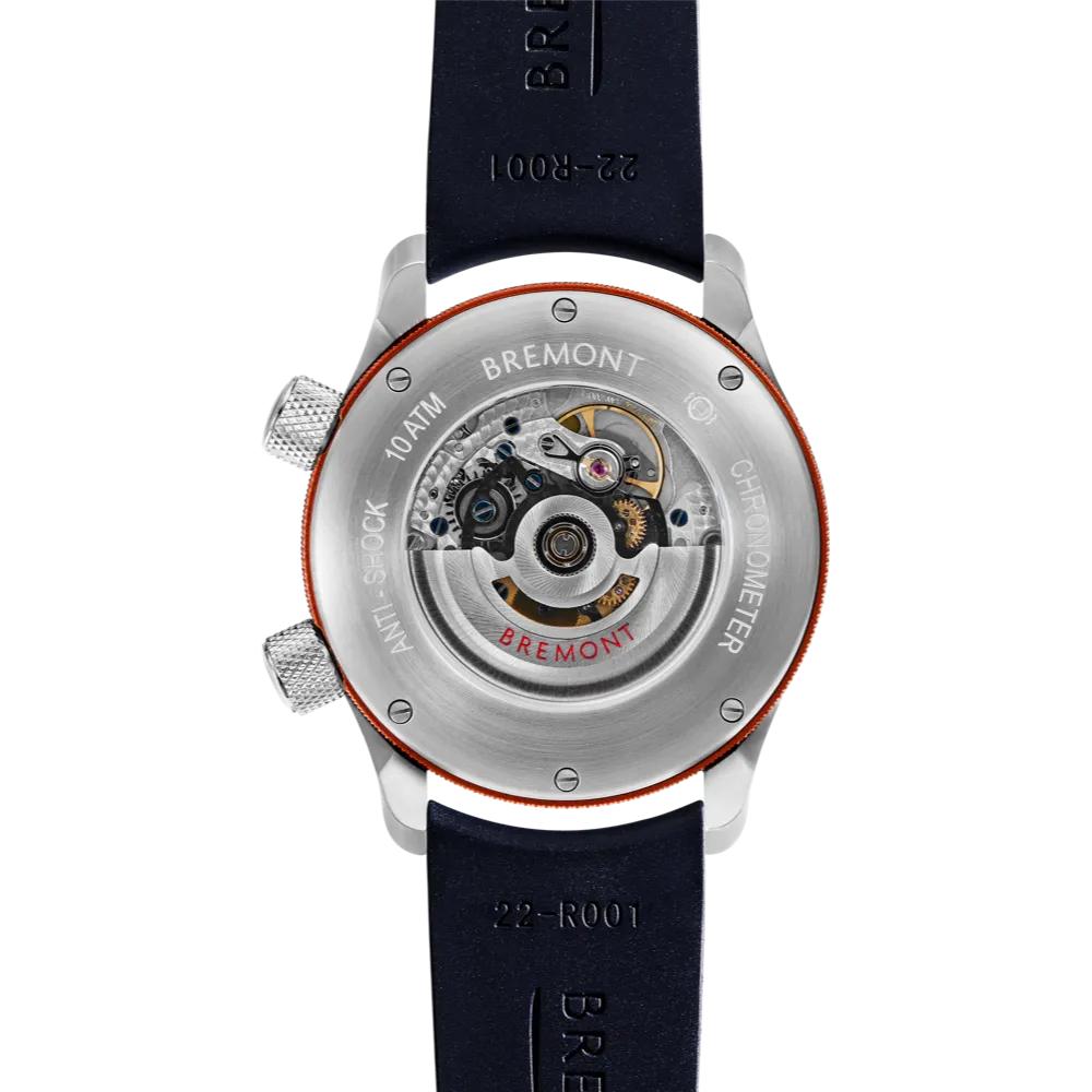 MBII Custom Stainless Steel, Blue Dial with Orange Barrel & Open Case Back