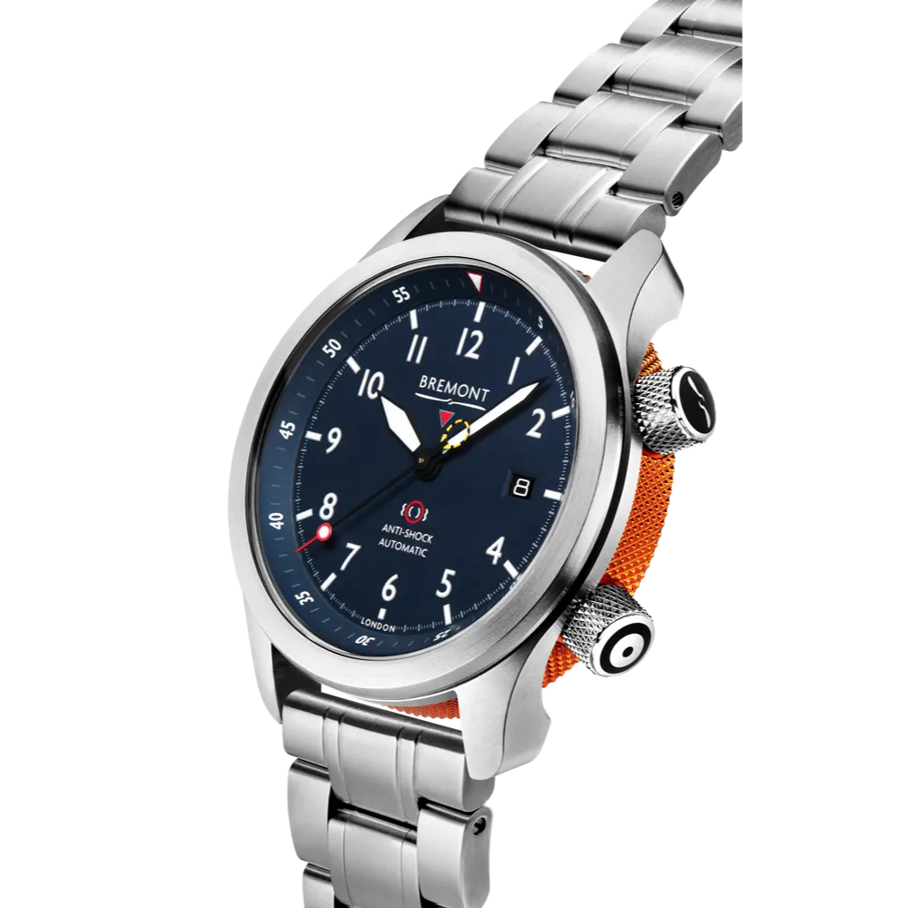 MBII Custom Stainless Steel, Blue Dial with Orange Barrel & Open Case Back