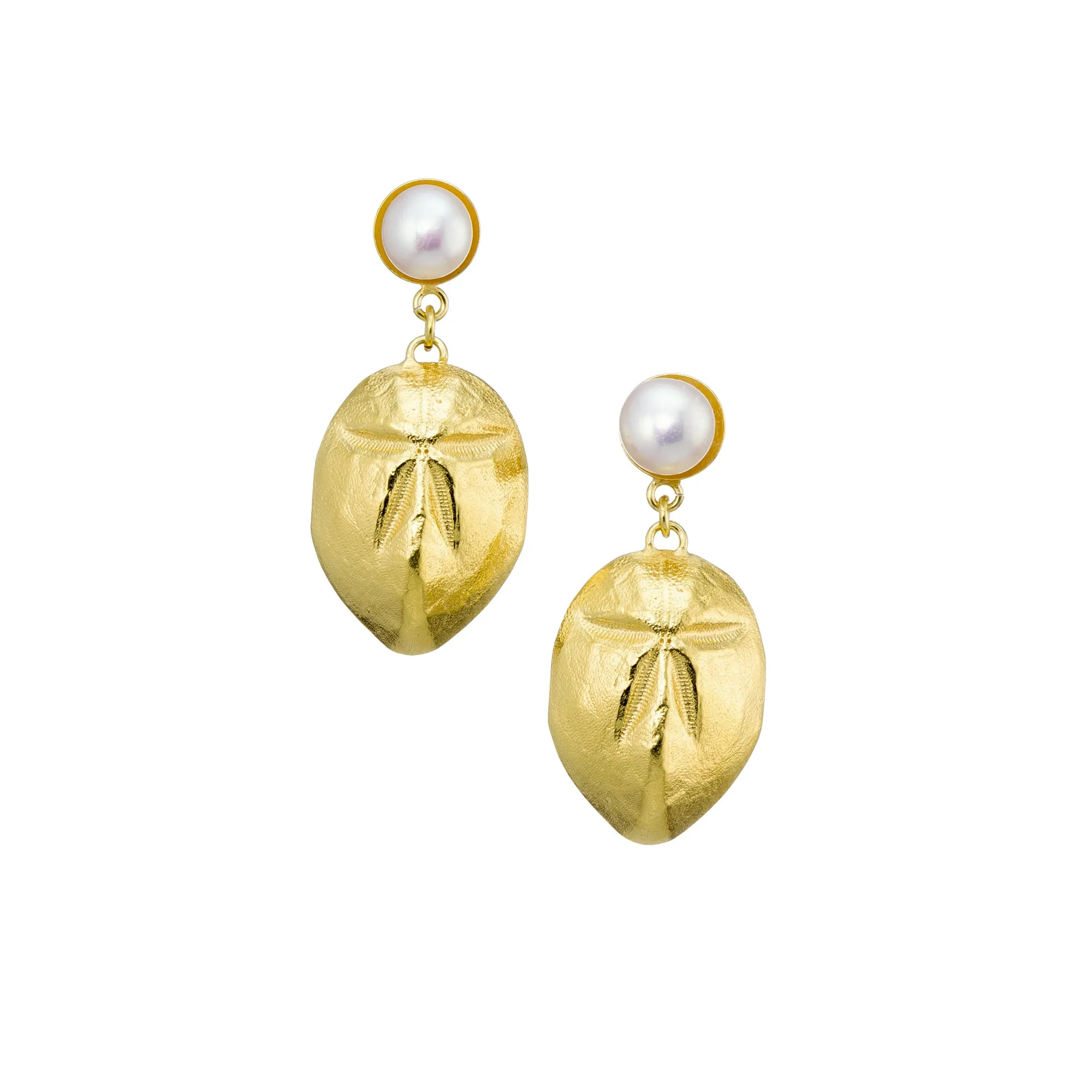 Mellita - small urchin with pearls - long earrings - silver 925 - gold plated