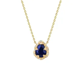 Micro Queen Water Drop Blue Sapphire Necklace with Sprinkled Diamonds