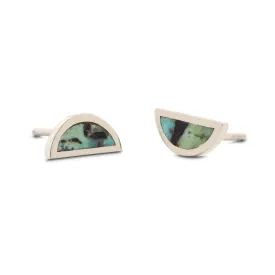 One Half Studs - Black Jack Turquoise, Sterling Silver