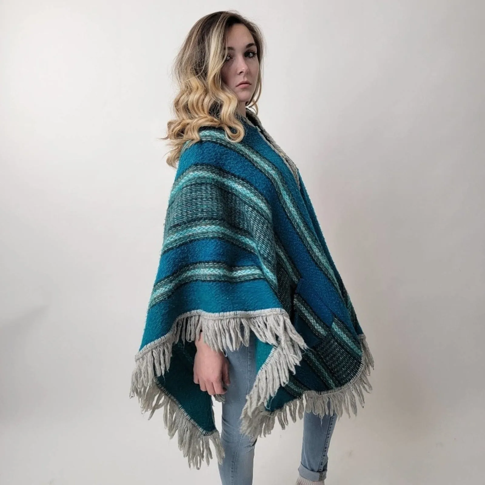 One of a Kind 70's Mod Knit Fringe Poncho Shrug