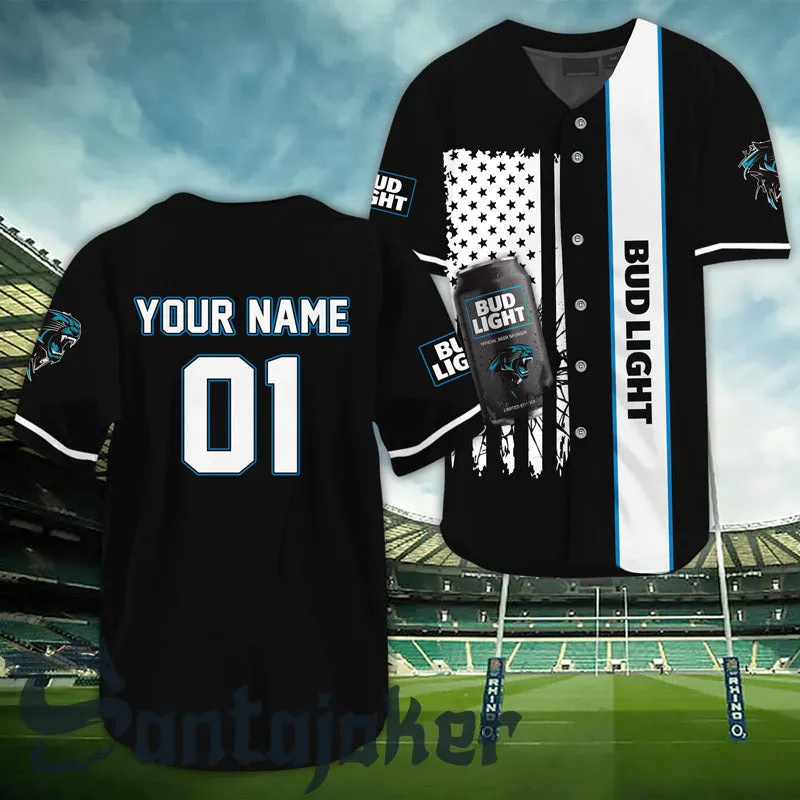 Personalized American Flag Bud Light Panther Baseball Jersey