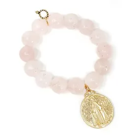 Rose Quartz with Large Matte Gold Blessed Mother