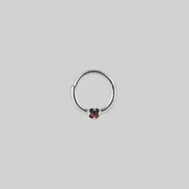 SERAPHINA. Garnet Septum Clicker Ring - Silver