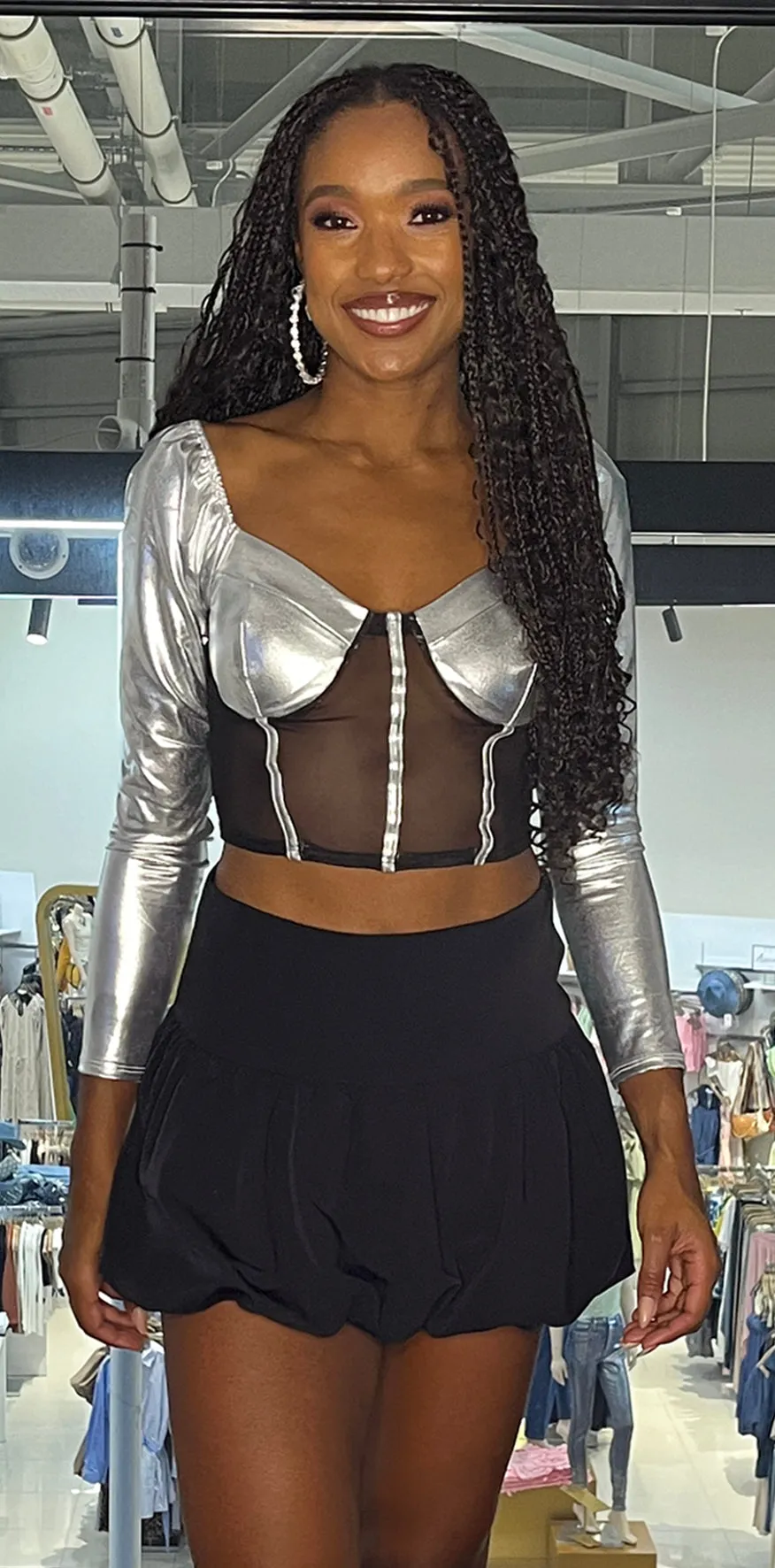 Silver amd Black Crop Top