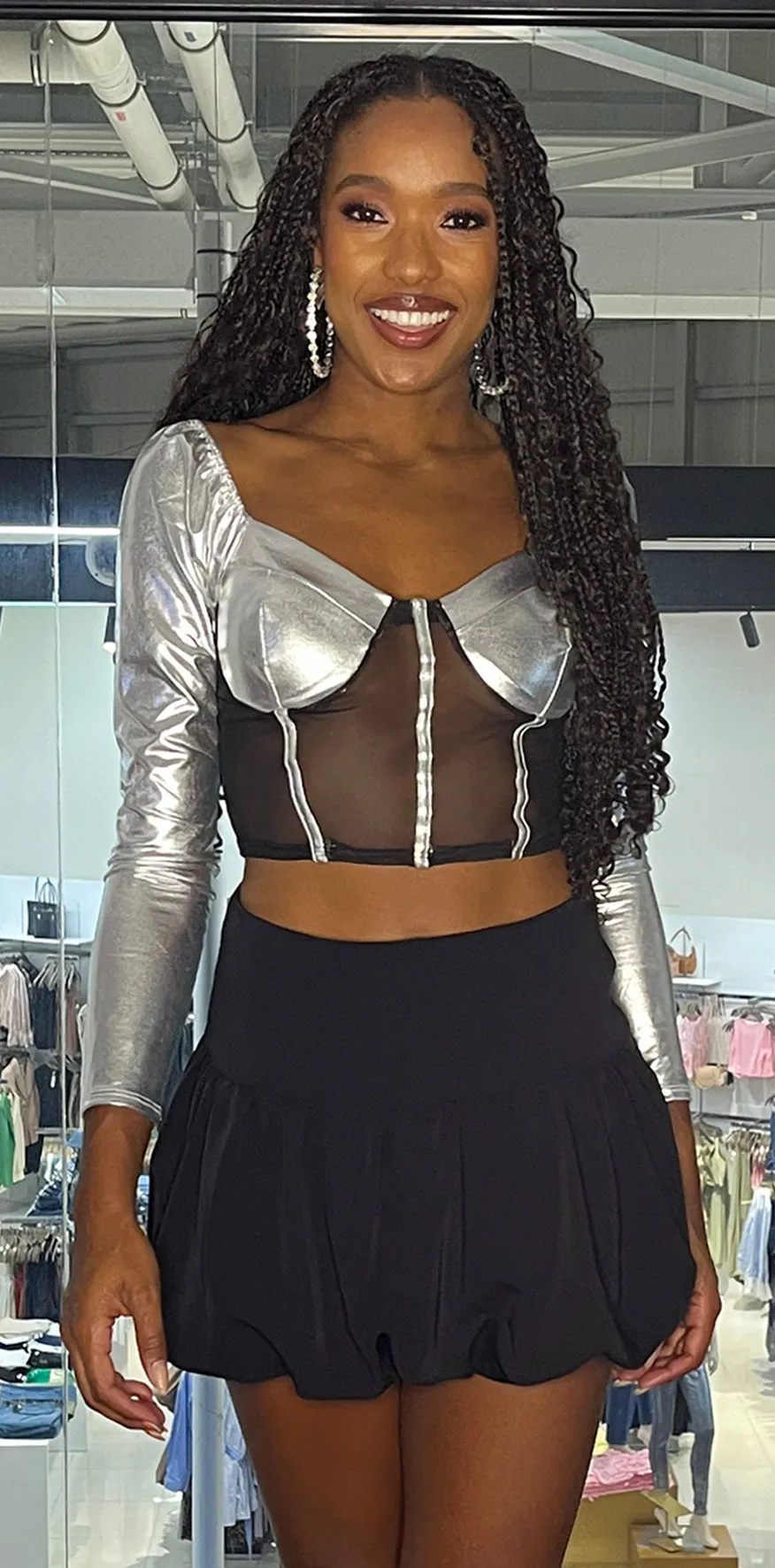 Silver amd Black Crop Top