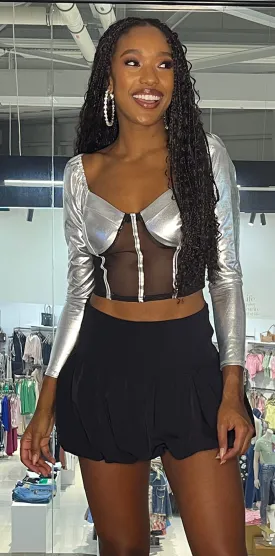 Silver amd Black Crop Top