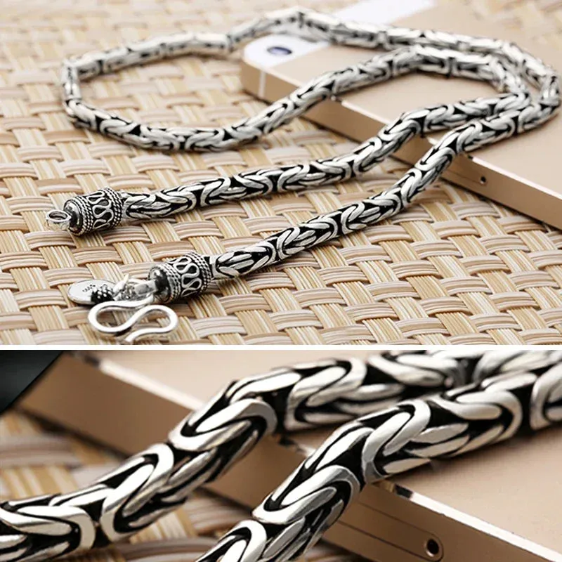 Silver Color 5mm Men's Necklace Pingan Pattern Retro Personality Men's Trendy Thick and Long Jewelry Accessories