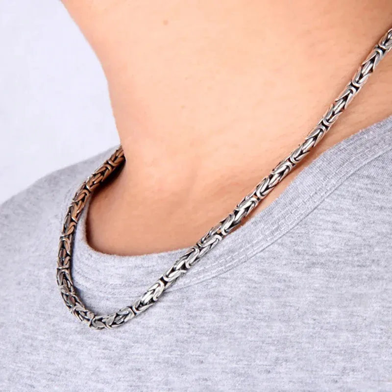 Silver Color 5mm Men's Necklace Pingan Pattern Retro Personality Men's Trendy Thick and Long Jewelry Accessories