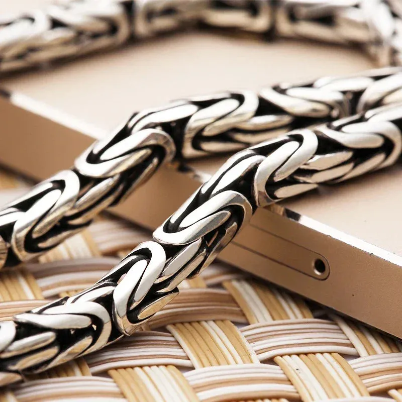 Silver Color 5mm Men's Necklace Pingan Pattern Retro Personality Men's Trendy Thick and Long Jewelry Accessories