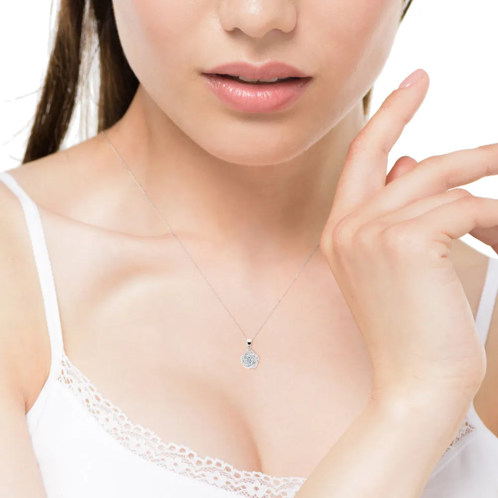 Stella "Cosmic" 18k White Gold Plated CZ Pendant Necklace and Earrings Jewelry Set