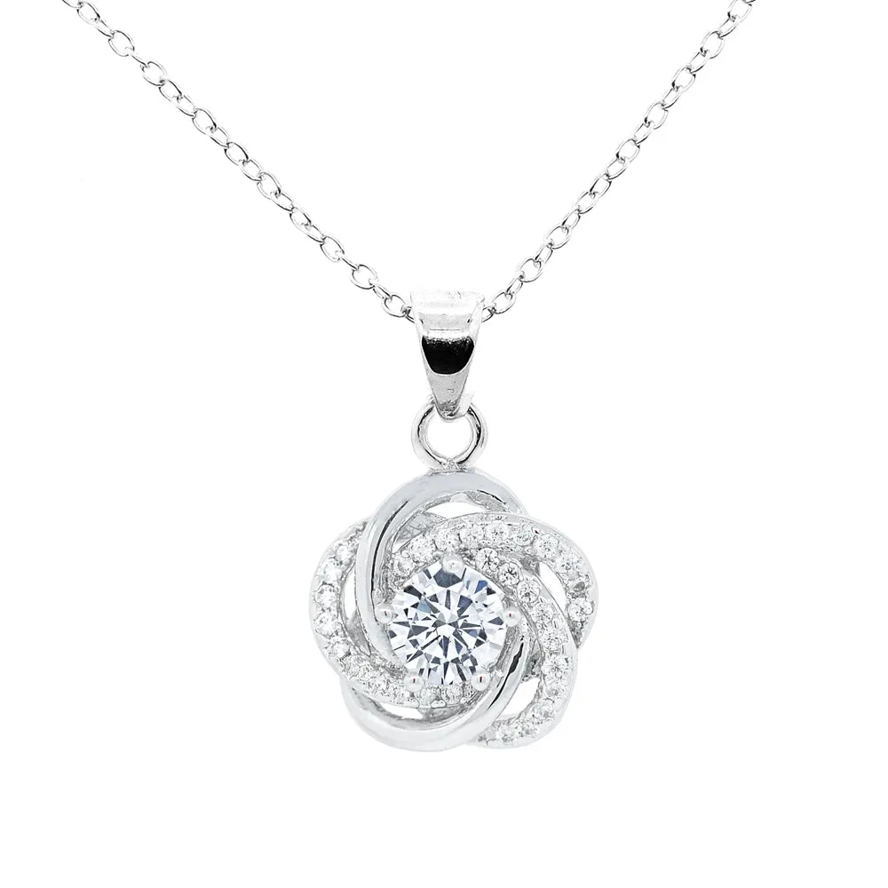 Stella "Cosmic" 18k White Gold Plated CZ Pendant Necklace and Earrings Jewelry Set