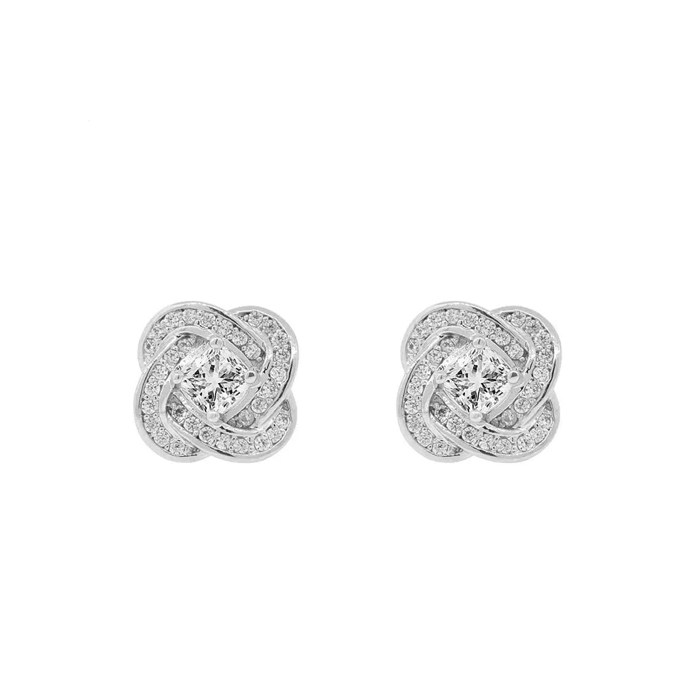 Stella "Cosmic" 18k White Gold Plated CZ Pendant Necklace and Earrings Jewelry Set