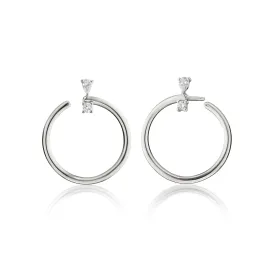 Sterling Silver Large "Galaxy Wrap Hoop" Anniversary Earrings With White Sapphires