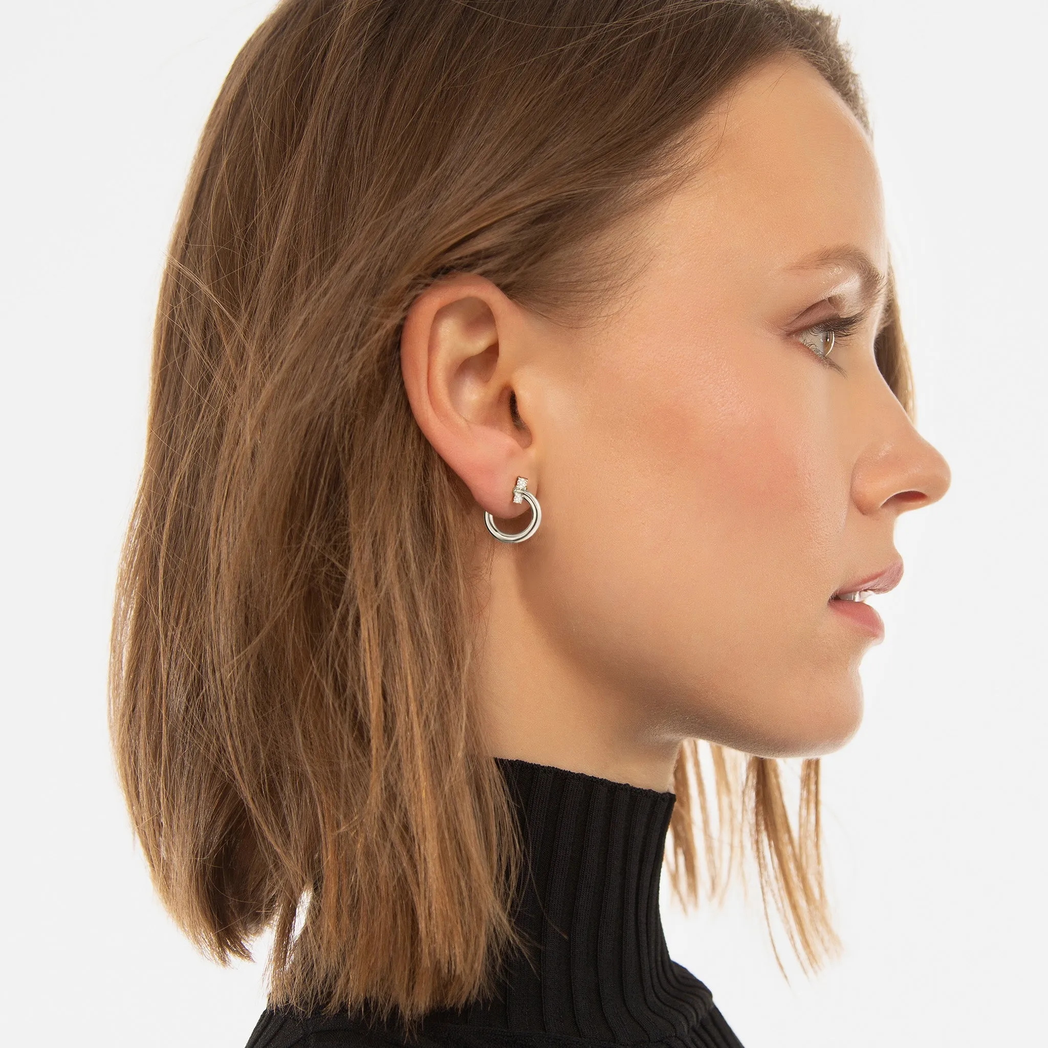 Sterling Silver Large "Galaxy Wrap Hoop" Anniversary Earrings With White Sapphires