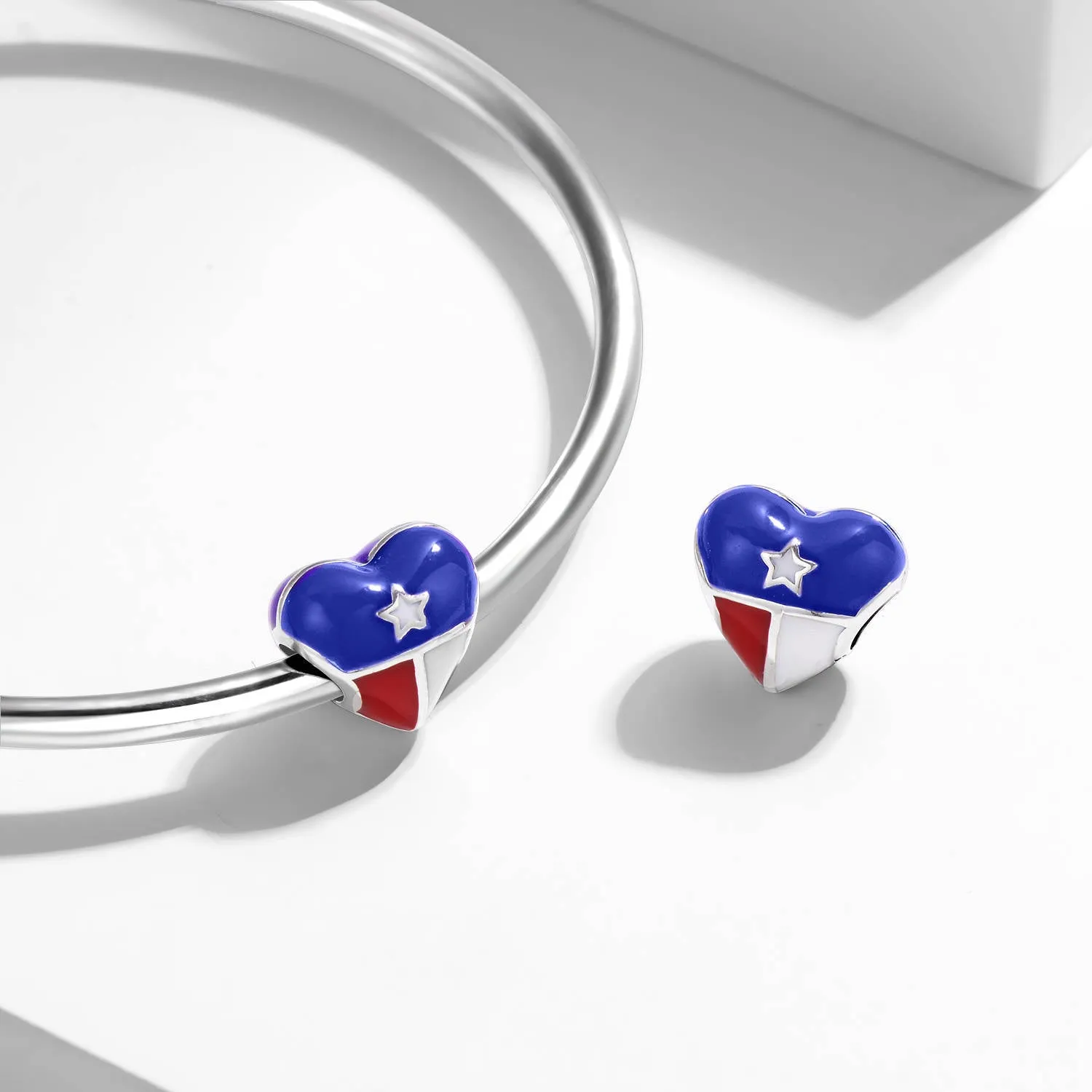 Texas Flag Heart Charm 925 Sterling Silver