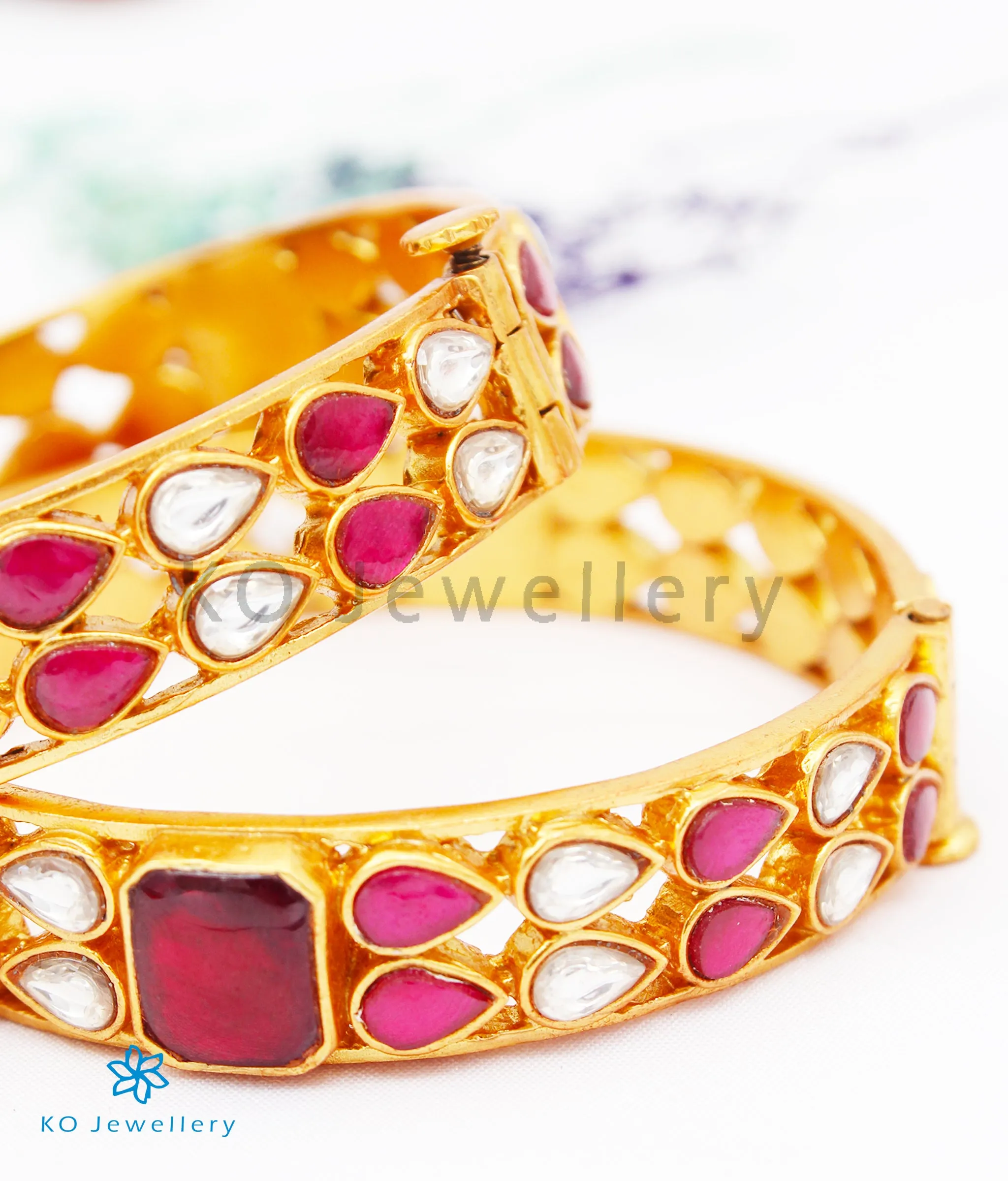 The Ada Silver Polki Bracelet (Red/Size 2.4)