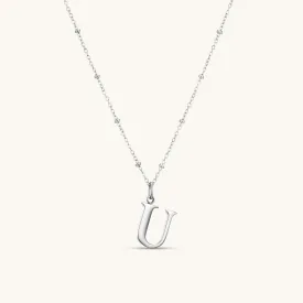 U Initial Pendant Necklace In Silver