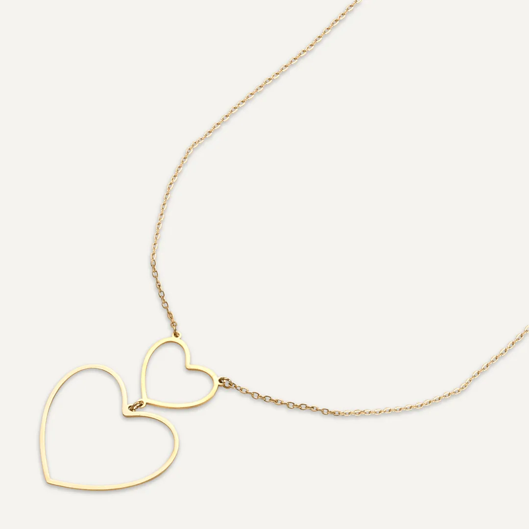 Vibes | Double Heart Harmony Long Necklace | 18K Gold-Plated