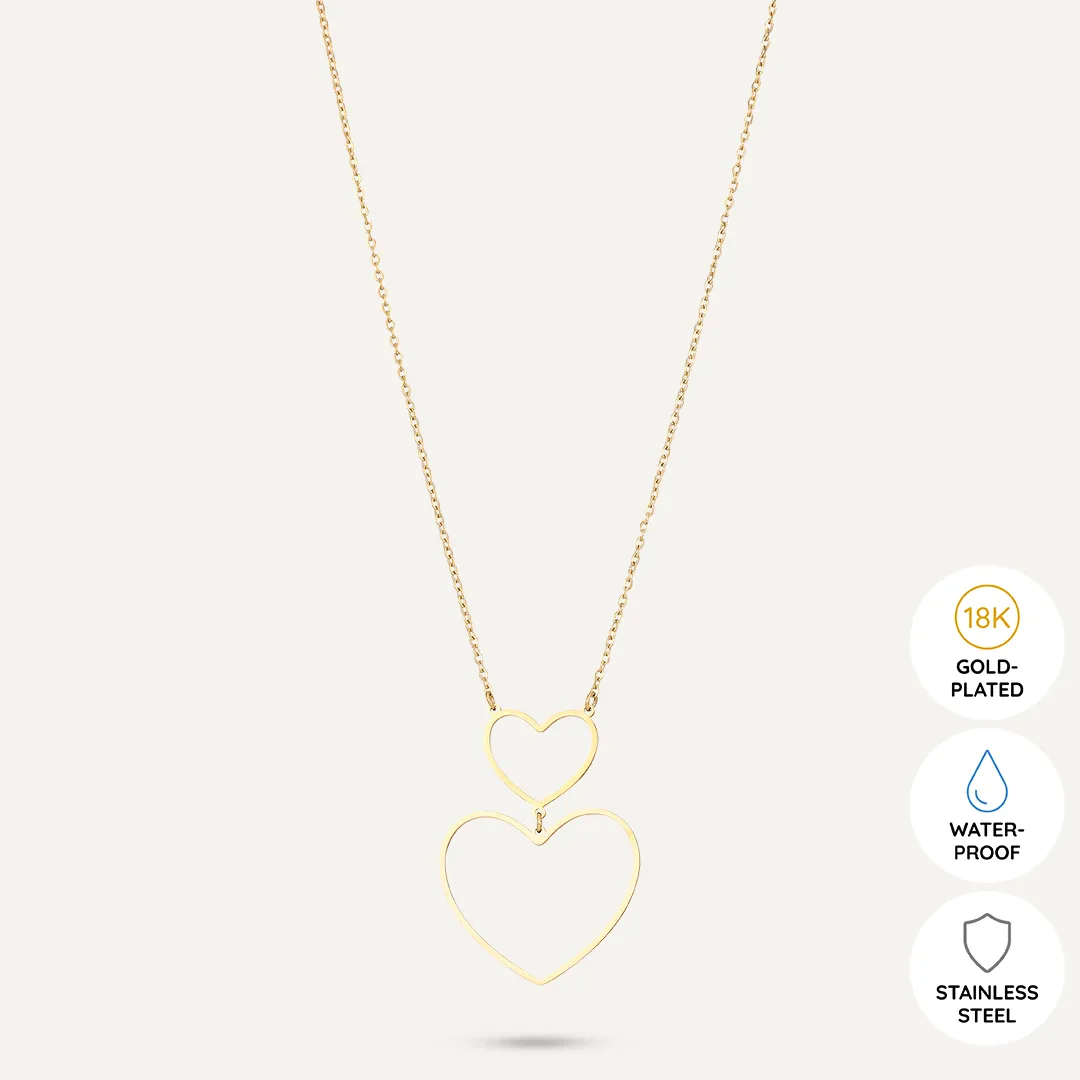 Vibes | Double Heart Harmony Long Necklace | 18K Gold-Plated