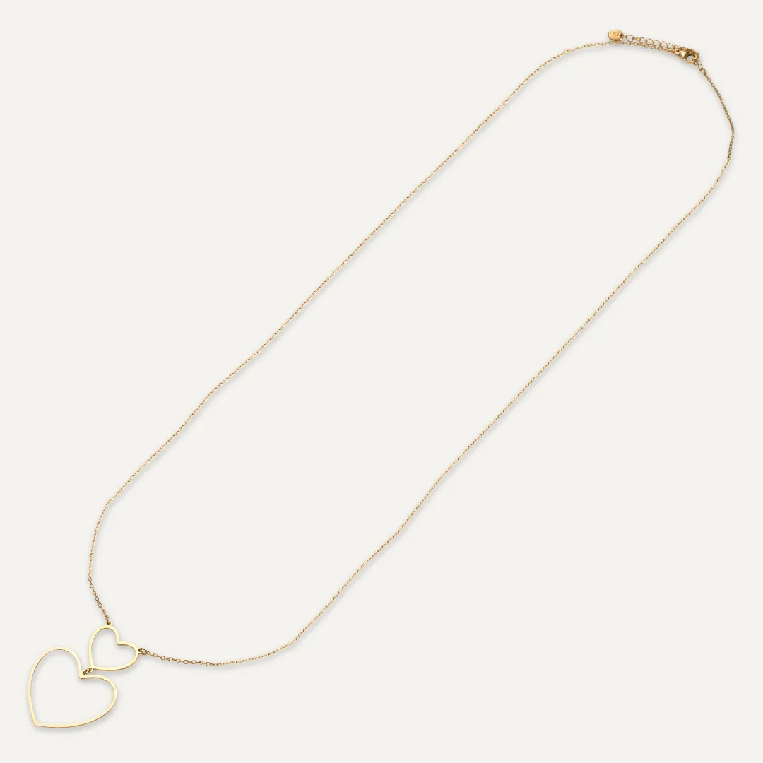 Vibes | Double Heart Harmony Long Necklace | 18K Gold-Plated