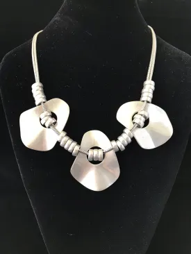 Womens Necklace Silver Beaten Disc Beaded